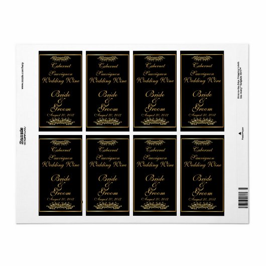 Black & Gold Wedding Wine Label (Vorne)