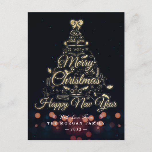 Black & Gold Weihnachten & Happy New Year Typograf (Vorderseite)