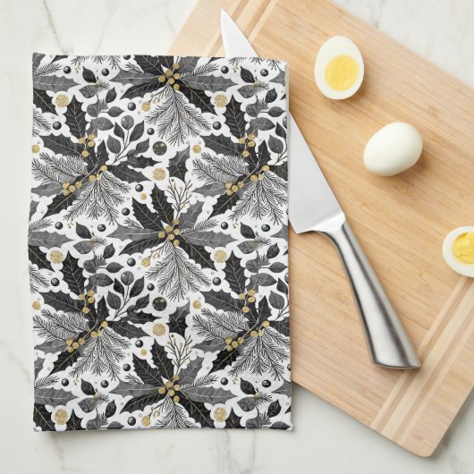 Black Gold Weihnachten Merry Pattern#17 ID1009 Geschirrtuch (Viertel Falte)