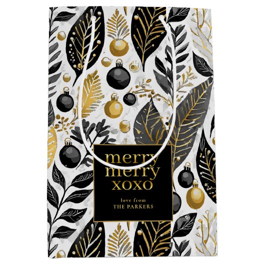 Black Gold Weihnachten Merry Pattern#21 ID1009 Mittlere Geschenktüte (Vorderseite)