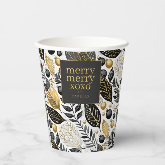 Black Gold Weihnachten Merry Pattern#21 ID1009 Pappbecher (Vorderseite)