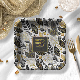 Black Gold Weihnachten Merry Pattern#21 ID1009 Pappteller