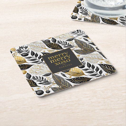 Black Gold Weihnachten Merry Pattern#21 ID1009 Rechteckiger Pappuntersetzer (angewinkelt)