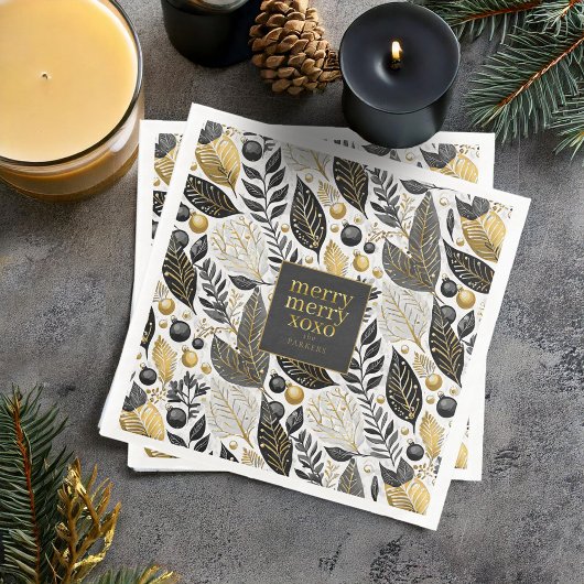 Black Gold Weihnachten Merry Pattern#21 ID1009 Serviette