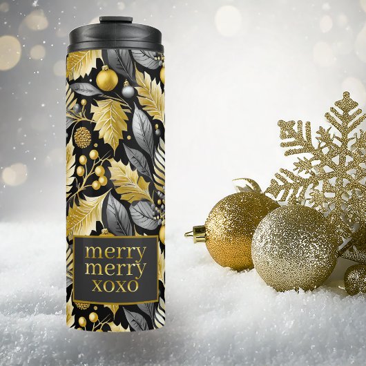 Black Gold Weihnachten Merry Pattern#22 ID1009 Thermosbecher