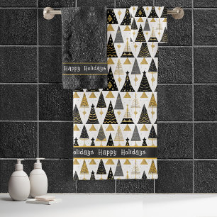 Black Gold Weihnachten Merry Pattern#25 ID1009 Badhandtuch Set