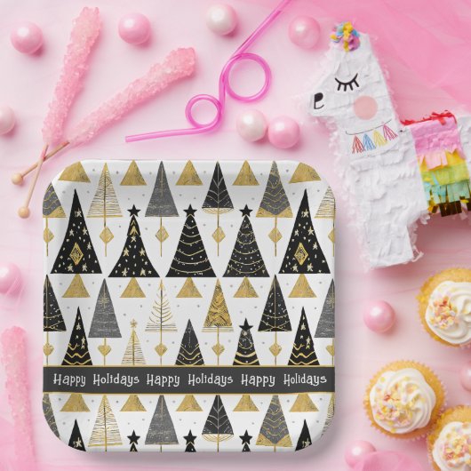 Black Gold Weihnachten Merry Pattern#25 ID1009 Pappteller (Party)