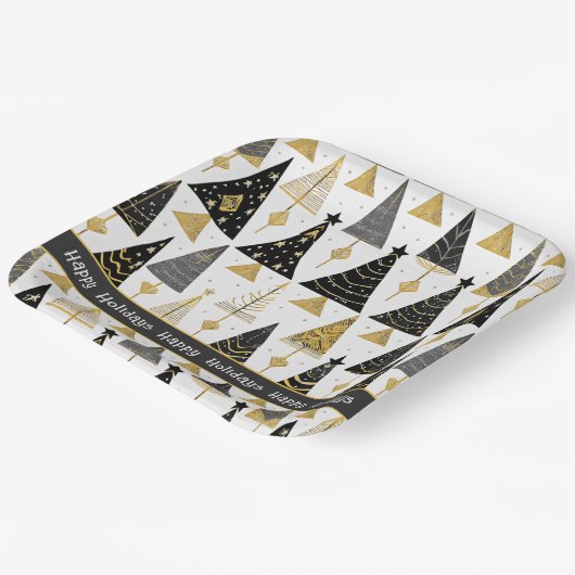 Black Gold Weihnachten Merry Pattern#25 ID1009 Pappteller (Gewinkelt)