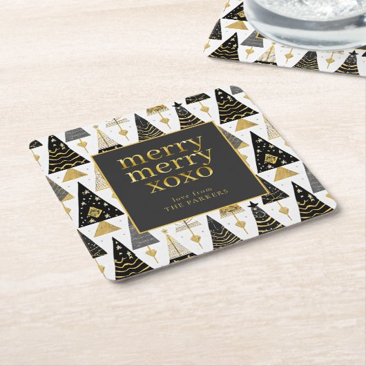 Black Gold Weihnachten Merry Pattern#25 ID1009 Rechteckiger Pappuntersetzer (angewinkelt)