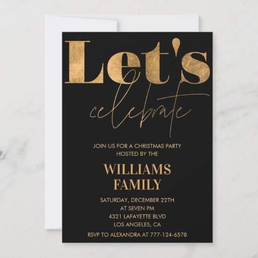 Black Gold Weihnachts-Party Feiern wir Einladung (Vorderseite)