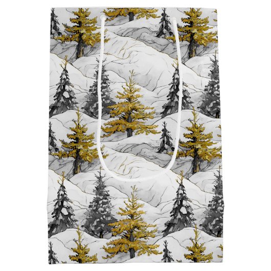 Black Gold Weihnachts Pattern#4 ID1009 Wrapping Mittlere Geschenktüte (Rückseite)