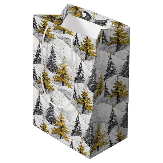 Black Gold Weihnachts Pattern#4 ID1009 Wrapping Mittlere Geschenktüte (Rückseite Schrägansicht)