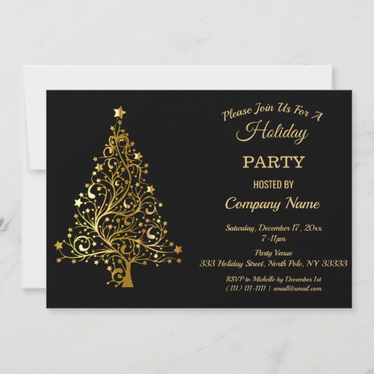 Black Gold Weihnachtsbaum Corporate Holiday Party Einladung (Vorderseite)