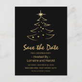 Black & Gold Weihnachtsbaum Save the Date Einladungspostkarte (Vorderseite)