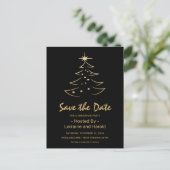 Black & Gold Weihnachtsbaum Save the Date Einladungspostkarte (Stehend Vorderseite)