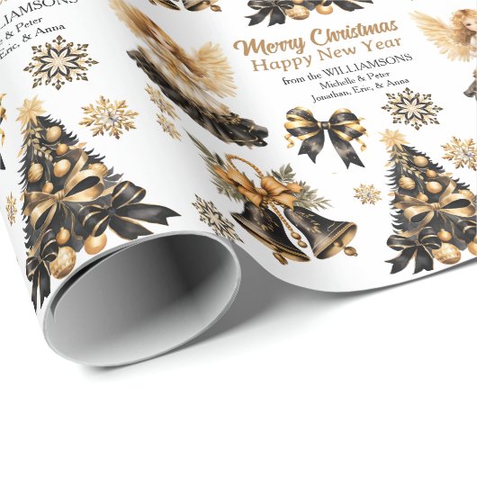 Black Gold Weihnachtsbilder Geschenkpapier (Rolleneckpunkt)