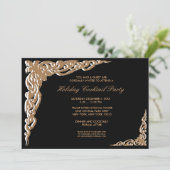 Black Gold Weihnachtscocktail-Party Einladungen (Stehend Vorderseite)
