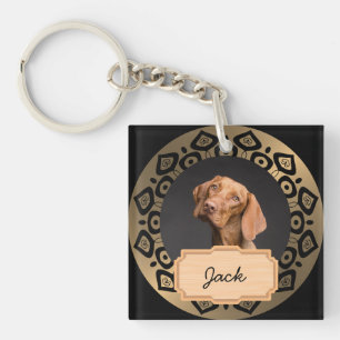 Black Gold Weihnachtsfeiertag Custom Dog Foto Schlüsselanhänger