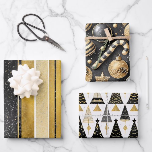 Black Gold Weihnachtsmuster #12#24#27 ID1009 Geschenkpapier Set (Vorderseite)