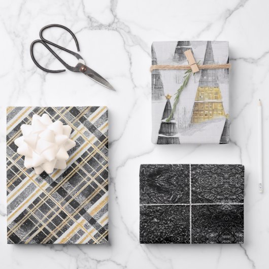 Black Gold Weihnachtsmuster #2#8#32 ID1009 Geschenkpapier Set (Vorderseite)