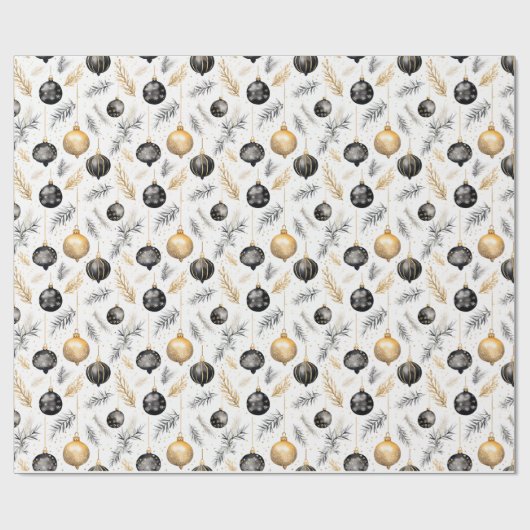 Black & Gold Weihnachtsschmuck Wrapping Paper Geschenkpapier (Flach)