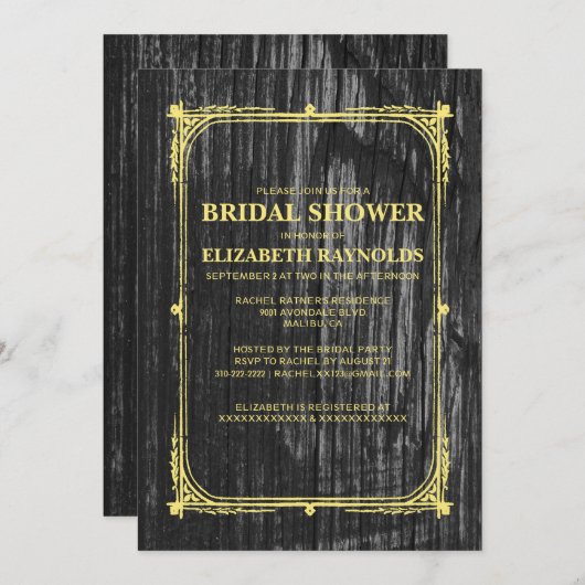 Black & Gold Western Brautdusche Einladung (Vorne/Hinten)