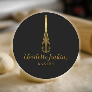 Black Gold Whisk Bakery Patisserie Schrift Runder Aufkleber