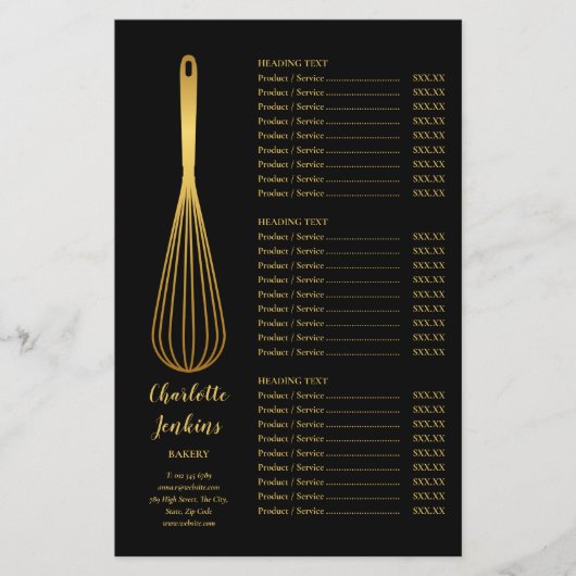 Black Gold Whisk Bakery Patisserie Service Menü (Vorne)