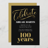 Black Gold White 100. Geburtstagsparty Einladung (Vorne/Hinten)