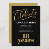 Black Gold White 18. Geburtstagsparty Einladung (Vorne/Hinten)