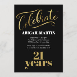 Black Gold White 21. Geburtstag Party Einladung