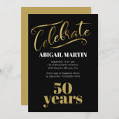 Black Gold White 50. Geburtstagsparty Einladung (Vorne/Hinten)