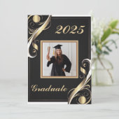 Black Gold White Abschluss 2025 Einladung (Stehend Vorderseite)