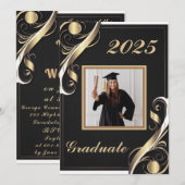Black Gold White Abschluss 2025 Einladung (Vorne/Hinten)