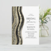 Black Gold White Agate Elegant Bridal Shower Einladung (Stehend Vorderseite)
