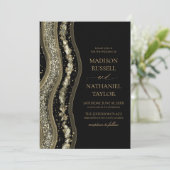 Black Gold White Agate Elegant Wedding Einladung (Stehend Vorderseite)