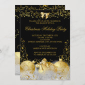Black Gold White Bauble Weihnachtsfeier Einladung (Vorne/Hinten)