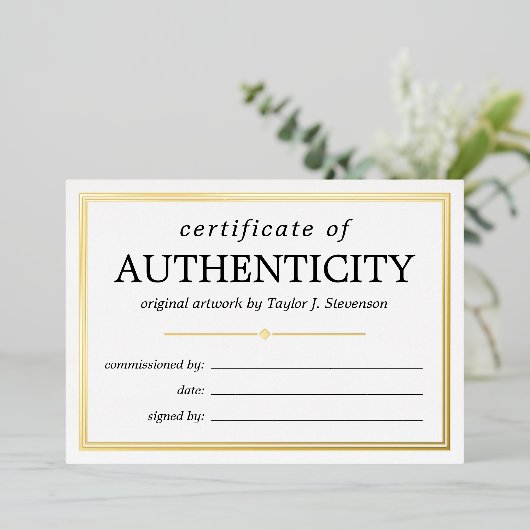 Black Gold White Certificate of Authenticity Folieneinladung (Stehend vorne)