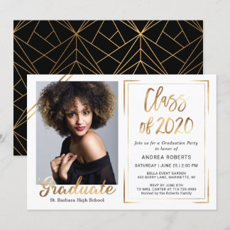 Black Gold White Class 2020 Foto Abschluss Einladung