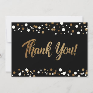 Black Gold white Confetti Abschluss vielen Dank Dankeskarte
