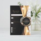 Black Gold & White Elegane Luxury Wedding RSVP Einladung (Stehend Vorderseite)