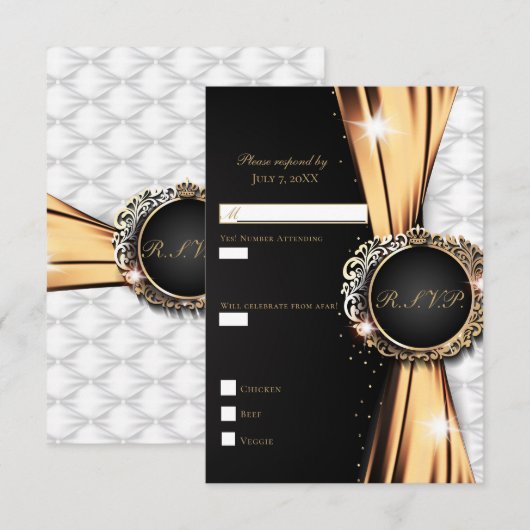Black Gold & White Elegane Luxury Wedding RSVP Einladung (Vorne/Hinten)