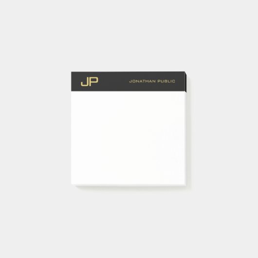 Black Gold White Elegant Simple Template Monogram Post-it Klebezettel (Vorderseite)
