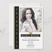 Black Gold White Graduation Party Foto Einladung (Vorderseite)