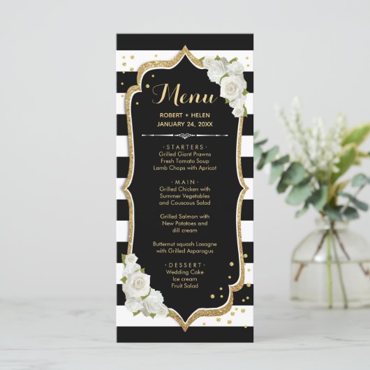 Black Gold White Menu Card Programm (Stehend Vorderseite)