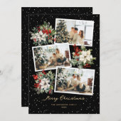 Black Gold White Poinsettia Foto Frohe Weihnachten (Vorne/Hinten)