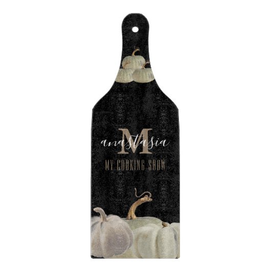 Black Gold White Pumpkin My Cooking Show Monogram Schneidebrett (Vorderseite)