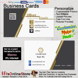 Black Gold & White QR Code Business Cards 34 Pack Visitenkarte