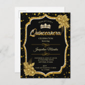 Black Gold & White Quinceañera Birthday Einladung (Vorne/Hinten)