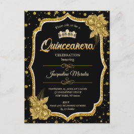 Black Gold & White Quinceañera Birthday Einladung